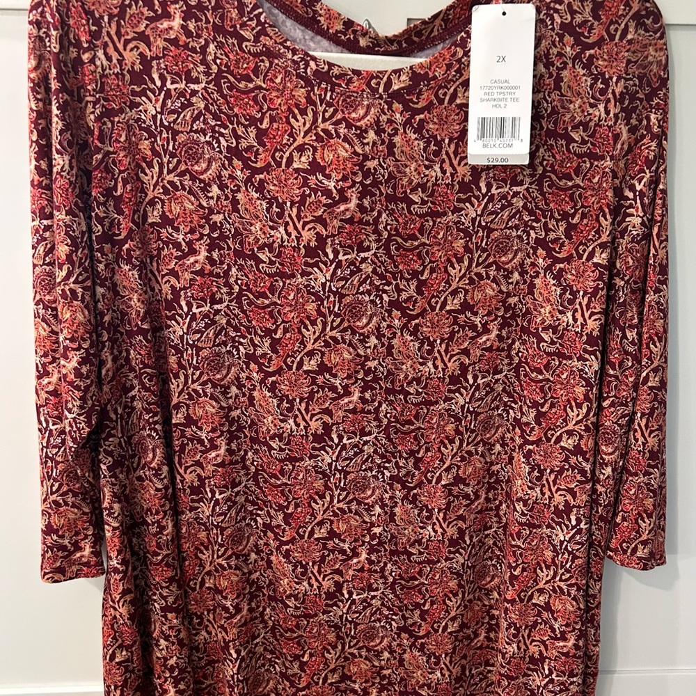 New Directions Red and Orange Tapestry Tunic